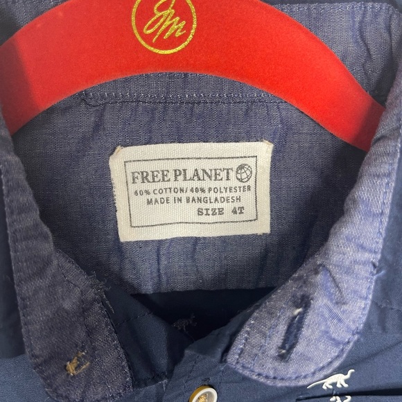 Free Plant Blue White Dinosaurs Unisex Boy Girl Size 4T Toddler Button Down Top - Picture 4 of 5